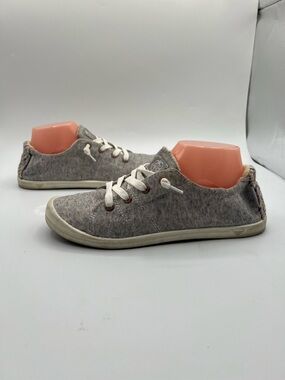 Roxy Bayshore III Sneakers | Gray Knit w/ Woven Heel | Size 10